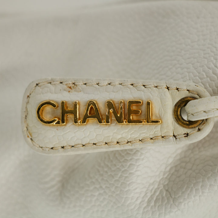 Chanel Triple CC Caviar Skin Chain Shoulder Bag White #3630