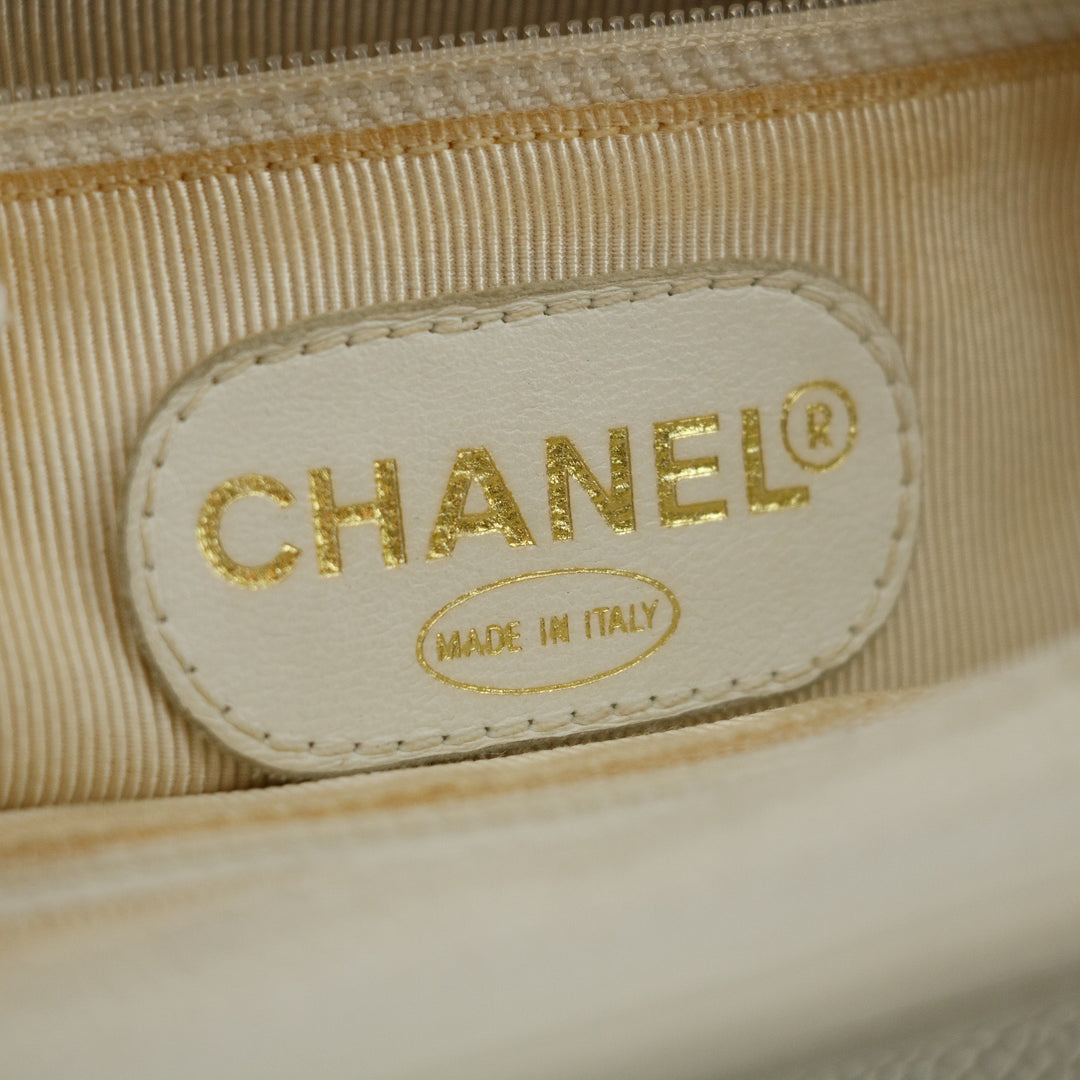 Chanel Triple CC Caviar Skin Chain Shoulder Bag White #3630