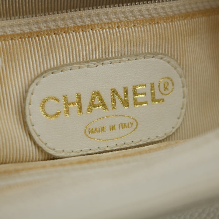 Chanel Triple CC Caviar Skin Chain Shoulder Bag White #3630