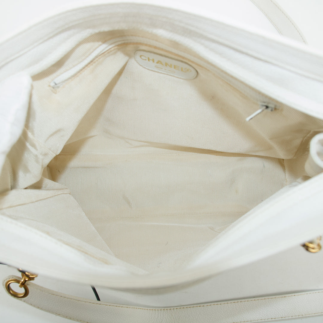 Chanel Triple CC Caviar Skin Chain Shoulder Bag White #3630