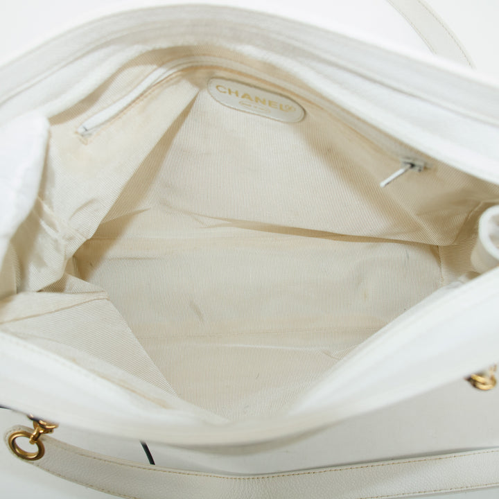 Chanel Triple CC Caviar Skin Chain Shoulder Bag White #3630