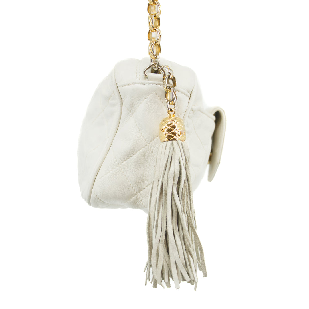 Chanel Matelasse Lambskin Tassel Camera Shoulder Bag White #3632