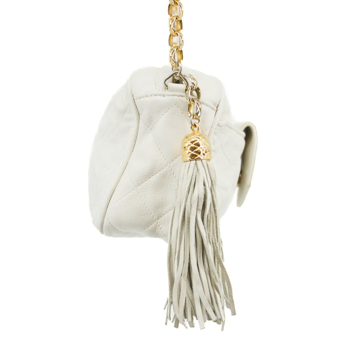 Chanel Matelasse Lambskin Tassel Camera Shoulder Bag White #3632