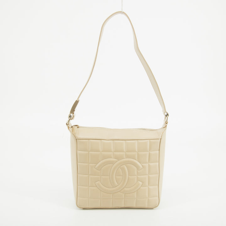 Chanel Lambskin Beige Coco Mark Chocolate Bar Shoulder Bag #3633
