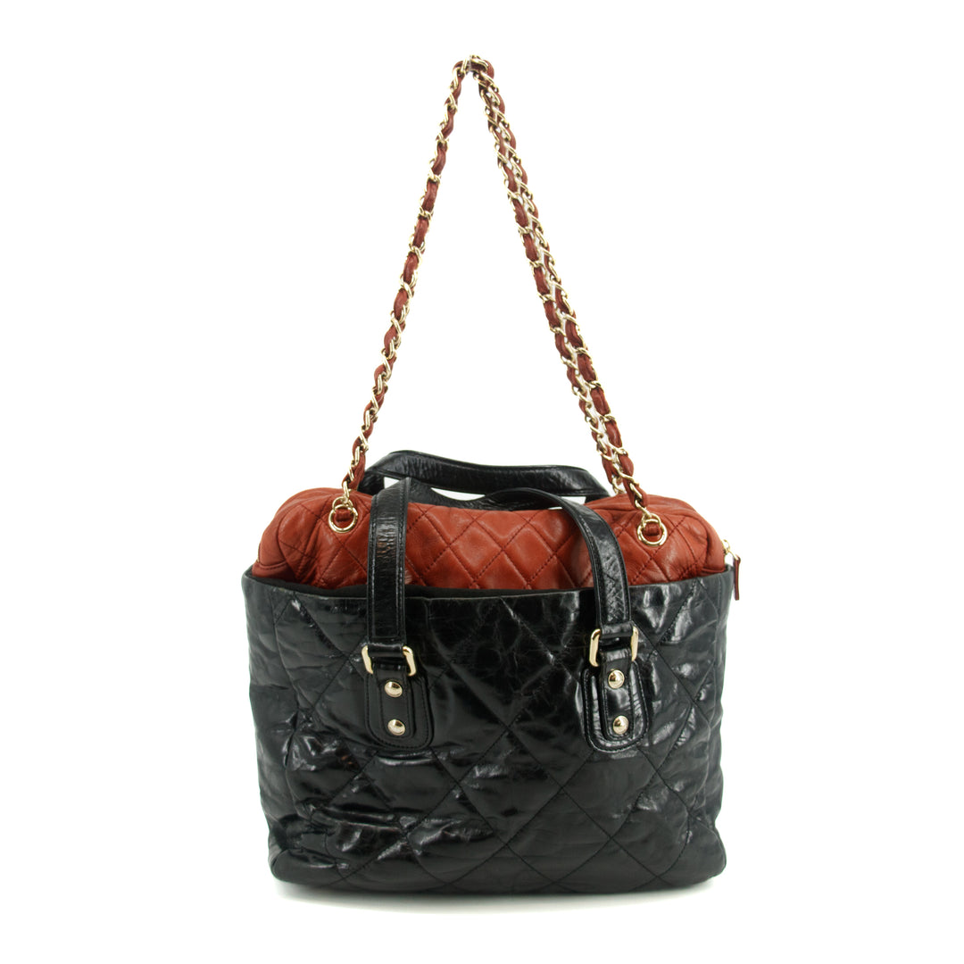 Chanel Quilted Glazed Leather Black / Red 2Way Shoulder Bag #3634
