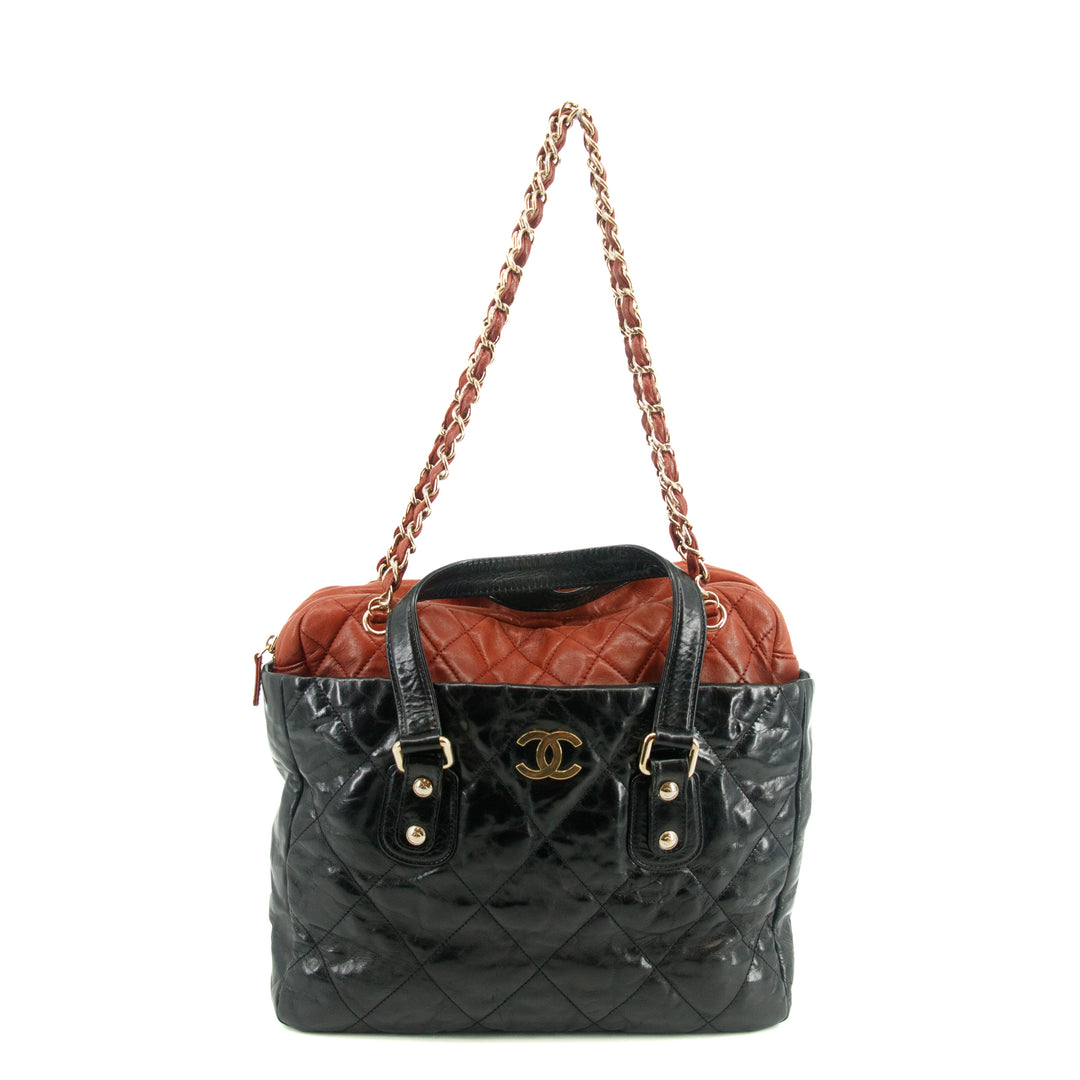 Chanel Quilted Glazed Leather Black / Red 2Way Shoulder Bag #3634