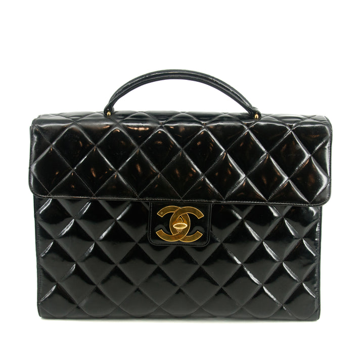 Chanel Matelasse Black Coco Mark Patent Breifcase Bag #3636