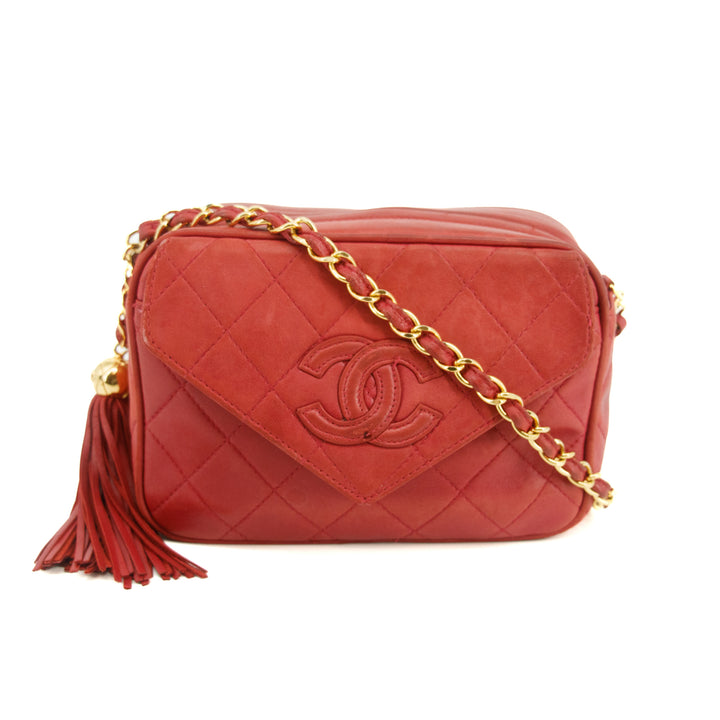 Chanel Matelasse Lambskin Tassel Camera Shoulder Bag Red #3637