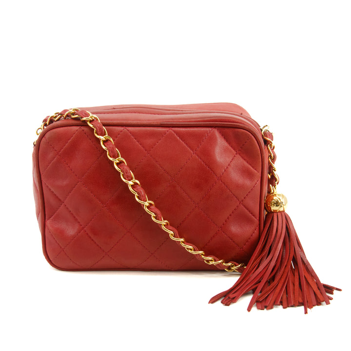 Chanel Matelasse Lambskin Tassel Camera Shoulder Bag Red #3637