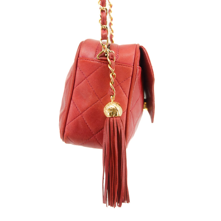 Chanel Matelasse Lambskin Tassel Camera Shoulder Bag Red #3637