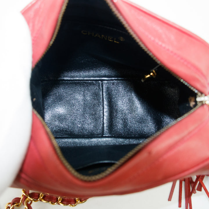 Chanel Matelasse Lambskin Tassel Camera Shoulder Bag Red #3637