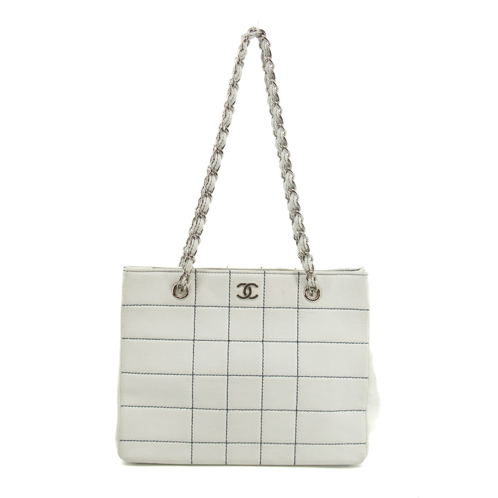 Chanel Wild Stitch White Lambskin Chocolate Bar Shoulder Bag #3640