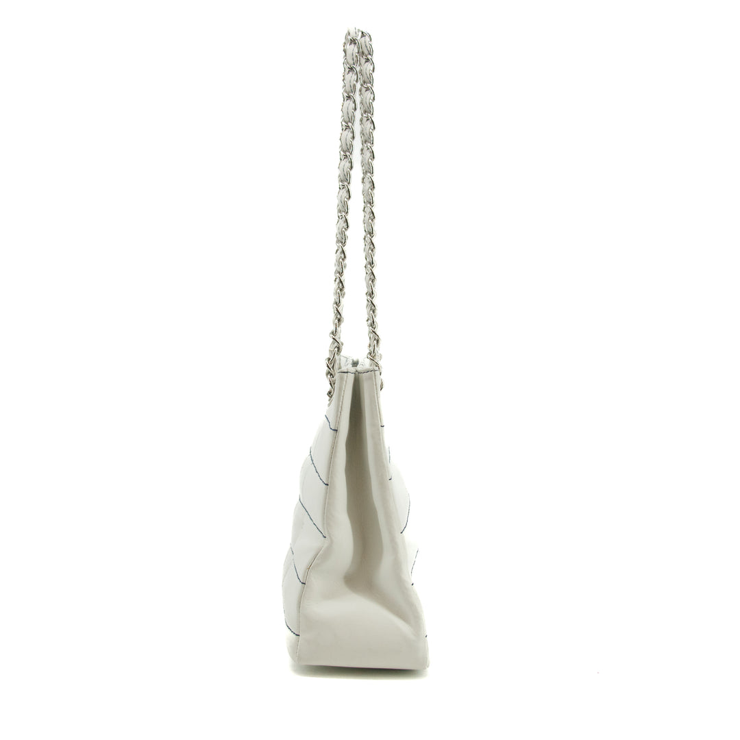 Chanel Wild Stitch White Lambskin Chocolate Bar Shoulder Bag #3640