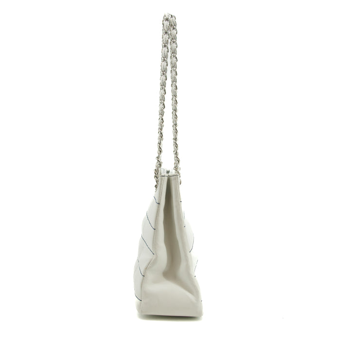 Chanel Wild Stitch White Lambskin Chocolate Bar Shoulder Bag #3640