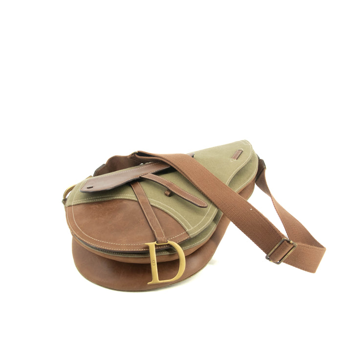 Christian Dior Green Canvas Saddle Shoulder Bag #3648