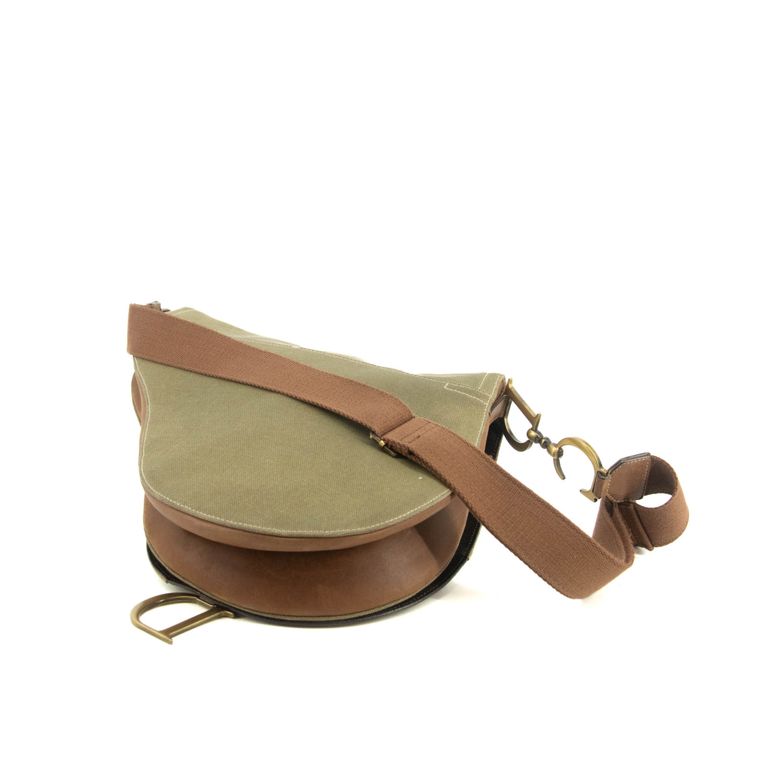 Christian Dior Green Canvas Saddle Shoulder Bag #3648