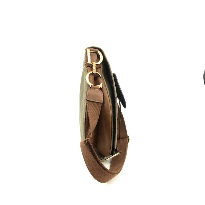 Christian Dior Green Canvas Saddle Shoulder Bag #3648