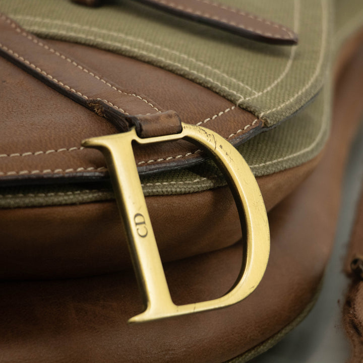 Christian Dior Green Canvas Saddle Shoulder Bag #3648