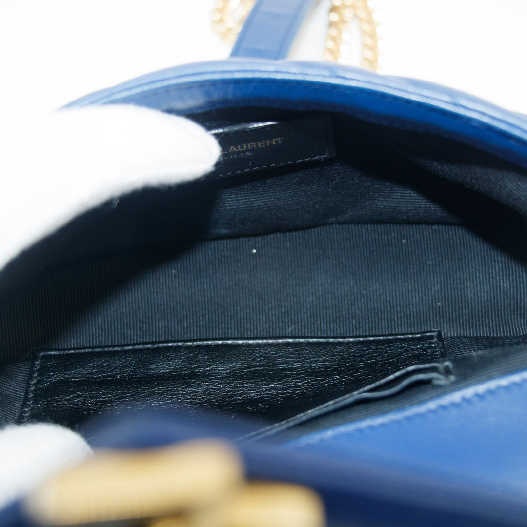Saint Laurent YSL Classic Blue Matelasse Chevron Crossbody Bag #3651