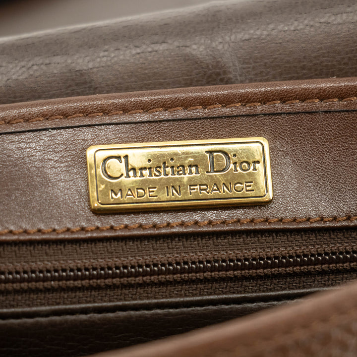 Christian Dior Vintage Brown Leather Flap Shoulder Bag #3652