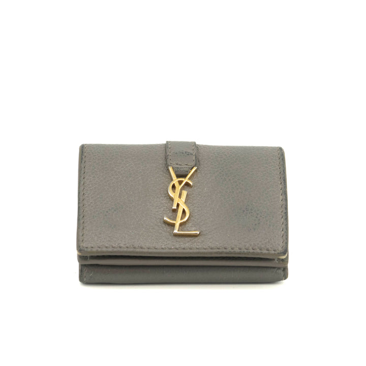 Saint Laurent YSL Grey Leather Trifold Compact Wallet #3703