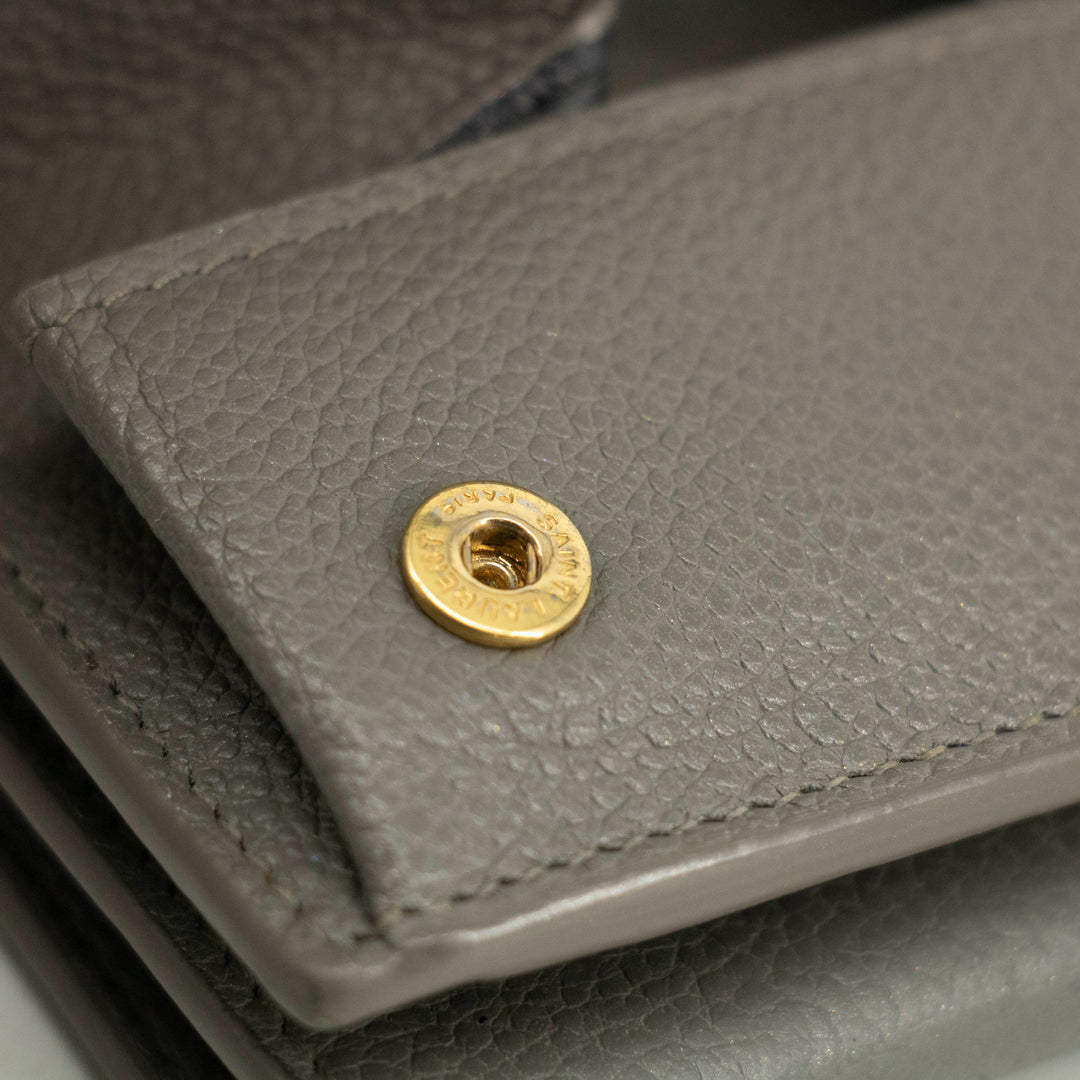 Saint Laurent YSL Grey Leather Trifold Compact Wallet #3703