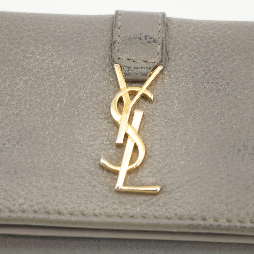 Saint Laurent YSL Grey Leather Trifold Compact Wallet #3703