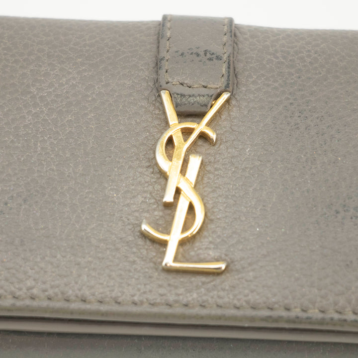 Saint Laurent YSL Grey Leather Trifold Compact Wallet #3703