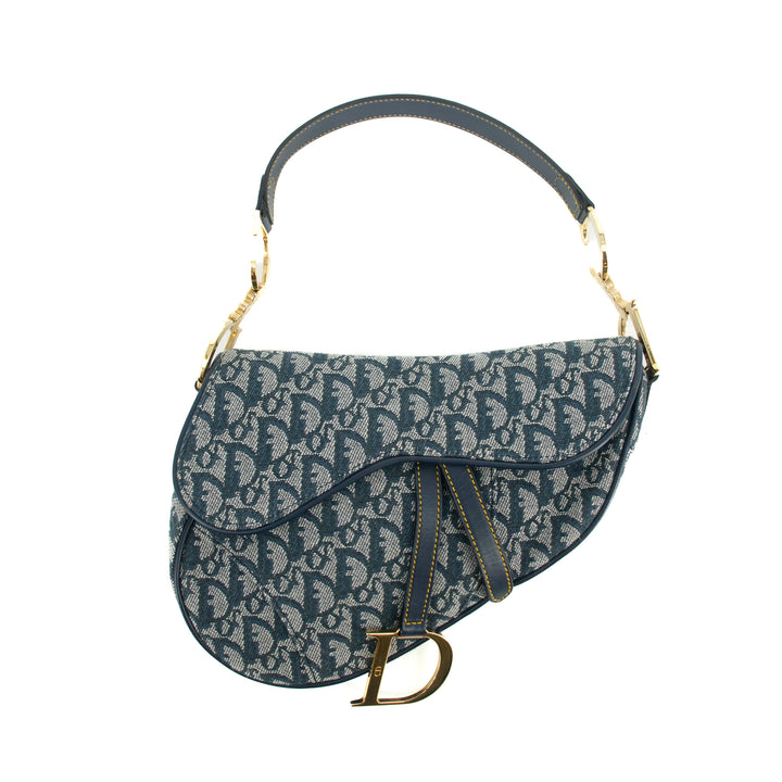 Christian Dior Classic Oblique Trotter Blue Canvas Saddle Bag #3707