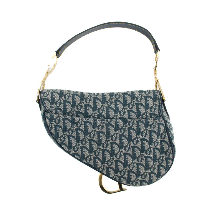 Christian Dior Classic Oblique Trotter Blue Canvas Saddle Bag #3707
