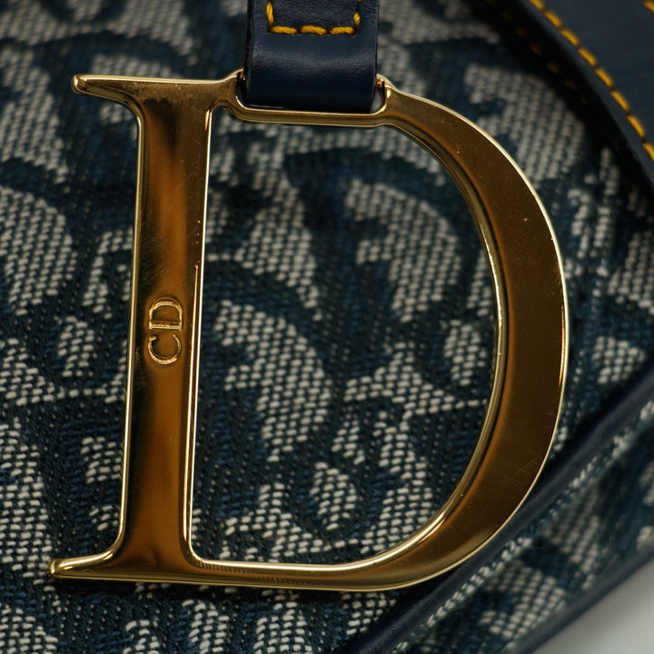 Christian Dior Classic Oblique Trotter Blue Canvas Saddle Bag #3707