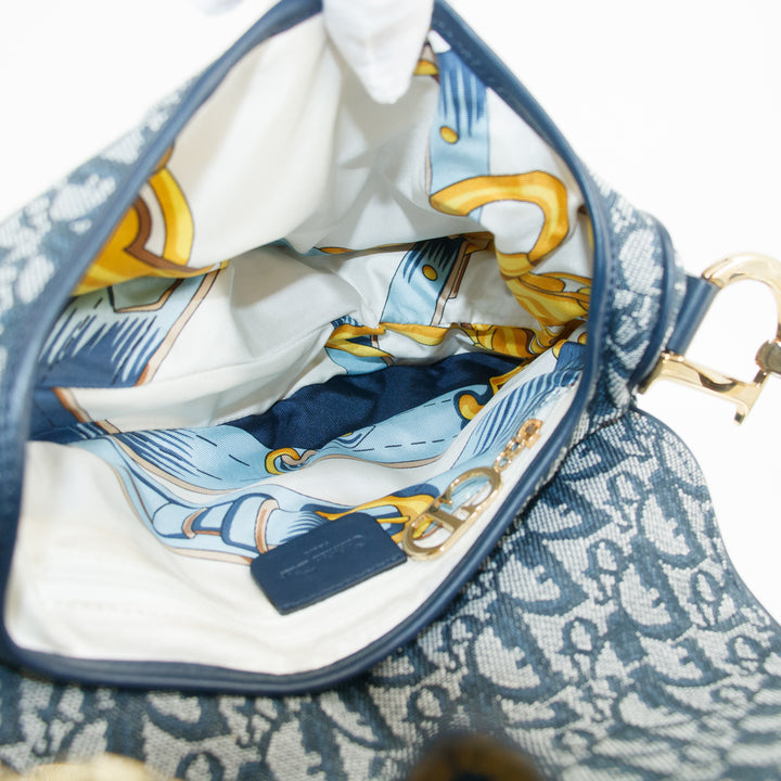 Christian Dior Classic Oblique Trotter Blue Canvas Saddle Bag #3707