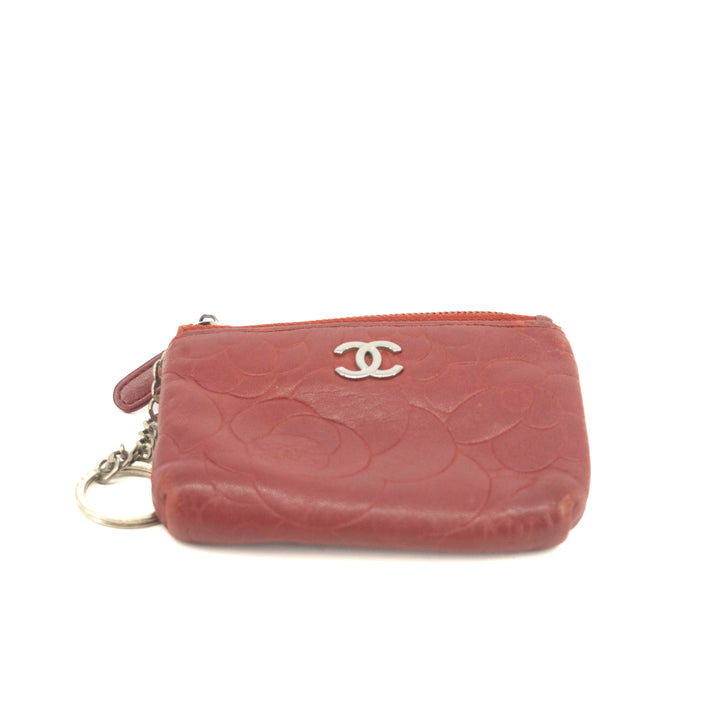Chanel Camellia Lambskin Red Zip Pouch #3711