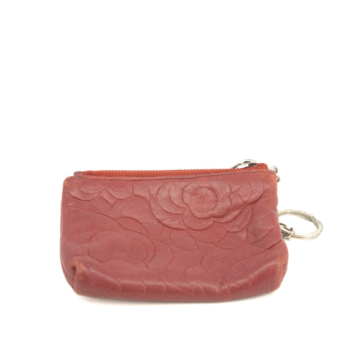 Chanel Camellia Lambskin Red Zip Pouch #3711
