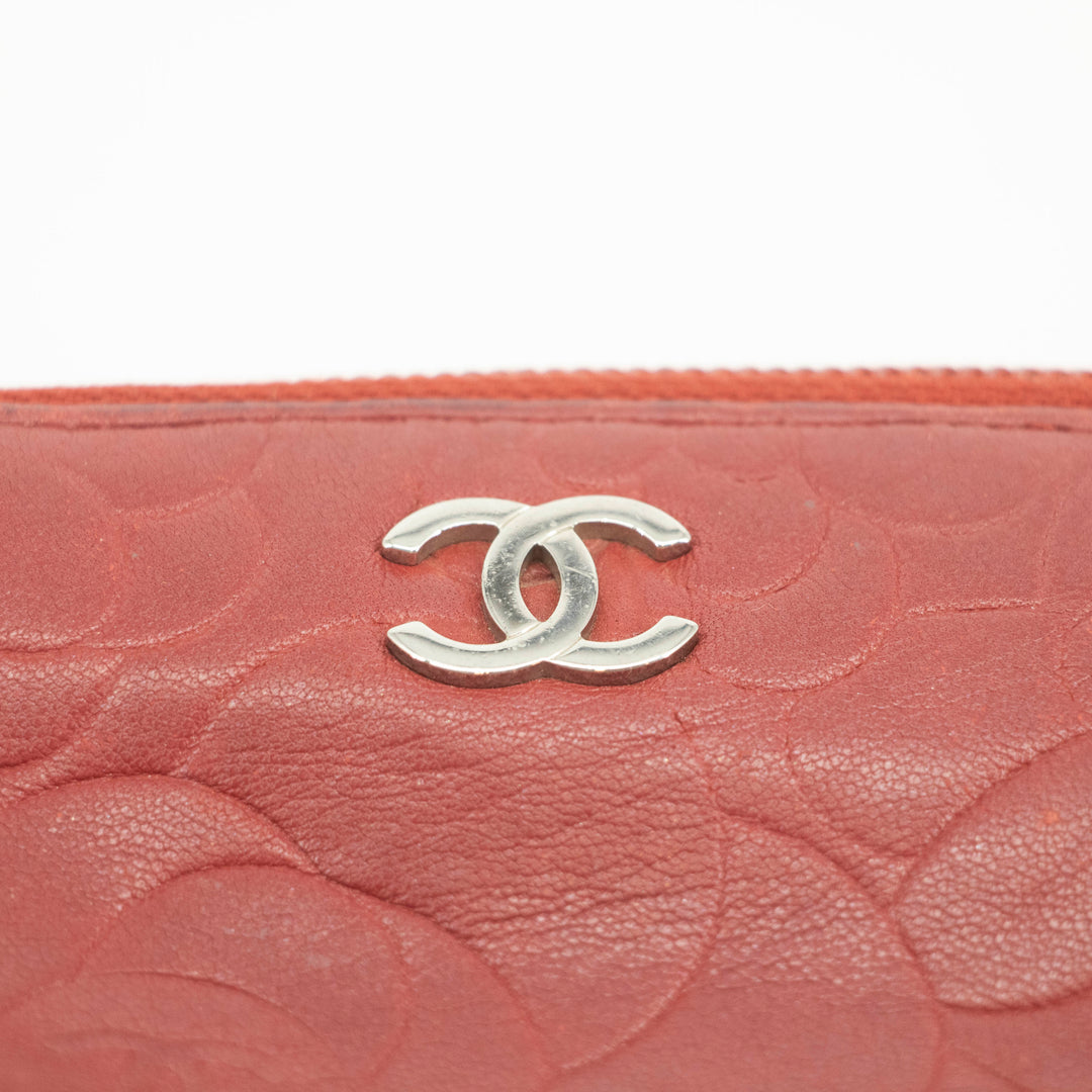 Chanel Camellia Lambskin Red Zip Pouch #3711