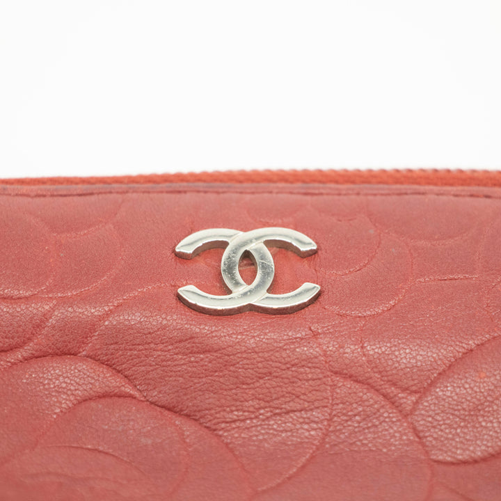 Chanel Camellia Lambskin Red Zip Pouch #3711