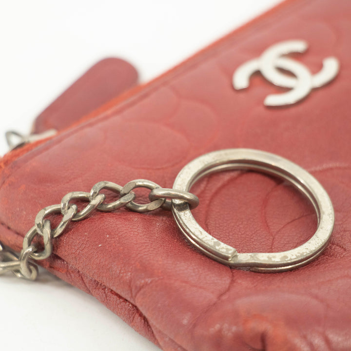 Chanel Camellia Lambskin Red Zip Pouch #3711