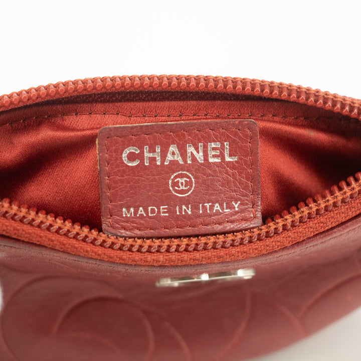 Chanel Camellia Lambskin Red Zip Pouch #3711