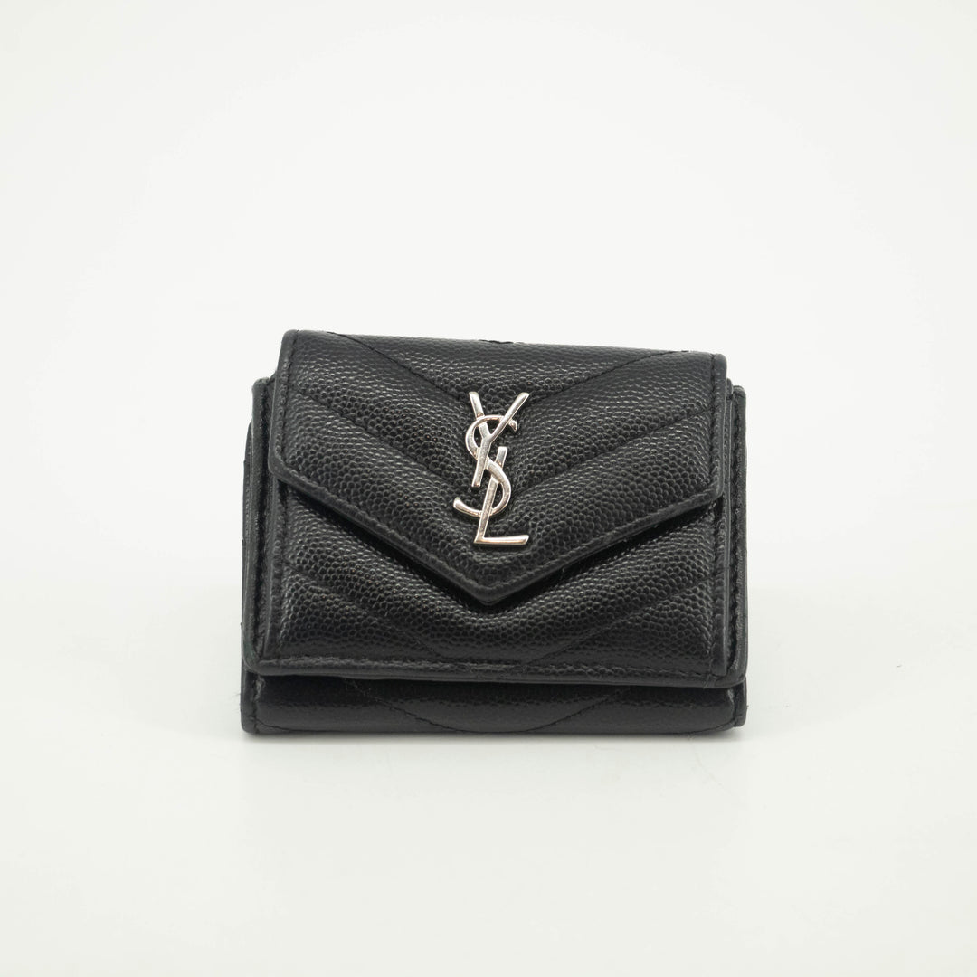 Yves Saint Laurent Black Leather Compact Wallet #3722