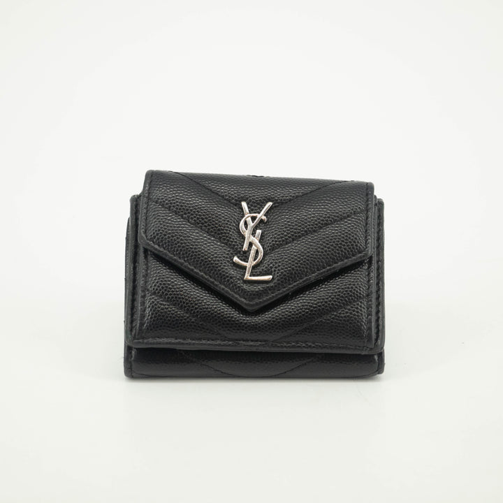 Yves Saint Laurent Black Leather Compact Wallet #3722