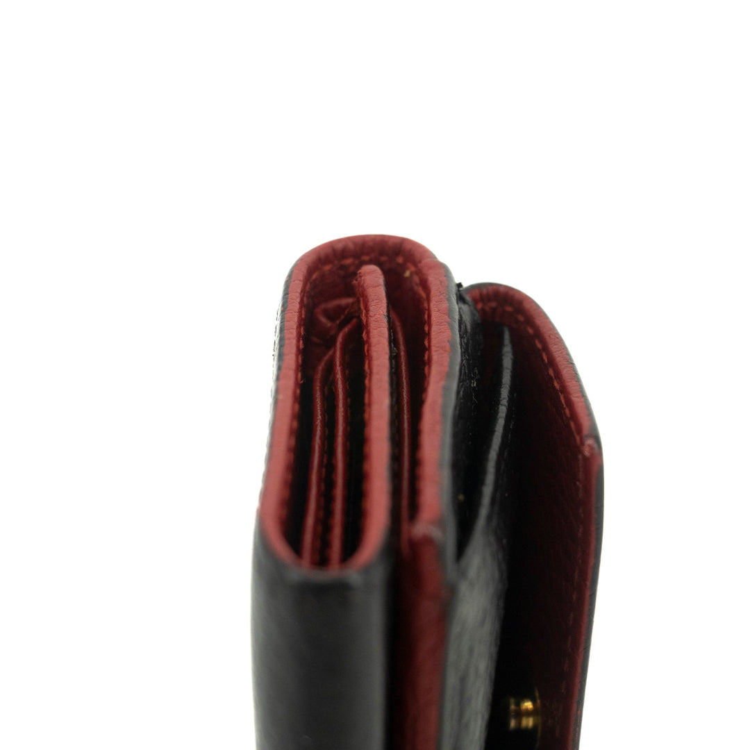 Gucci Black Leather Compact Wallet Red Trim #3723