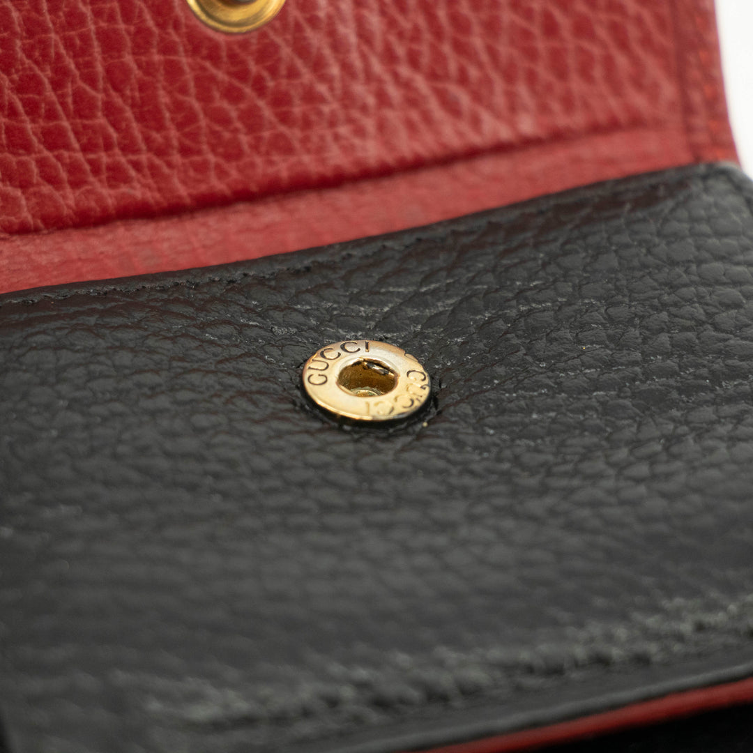 Gucci Black Leather Compact Wallet Red Trim #3723
