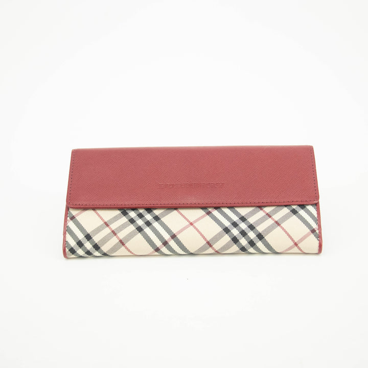 Burberry Tartan Check Red Leather Long Wallet #3724