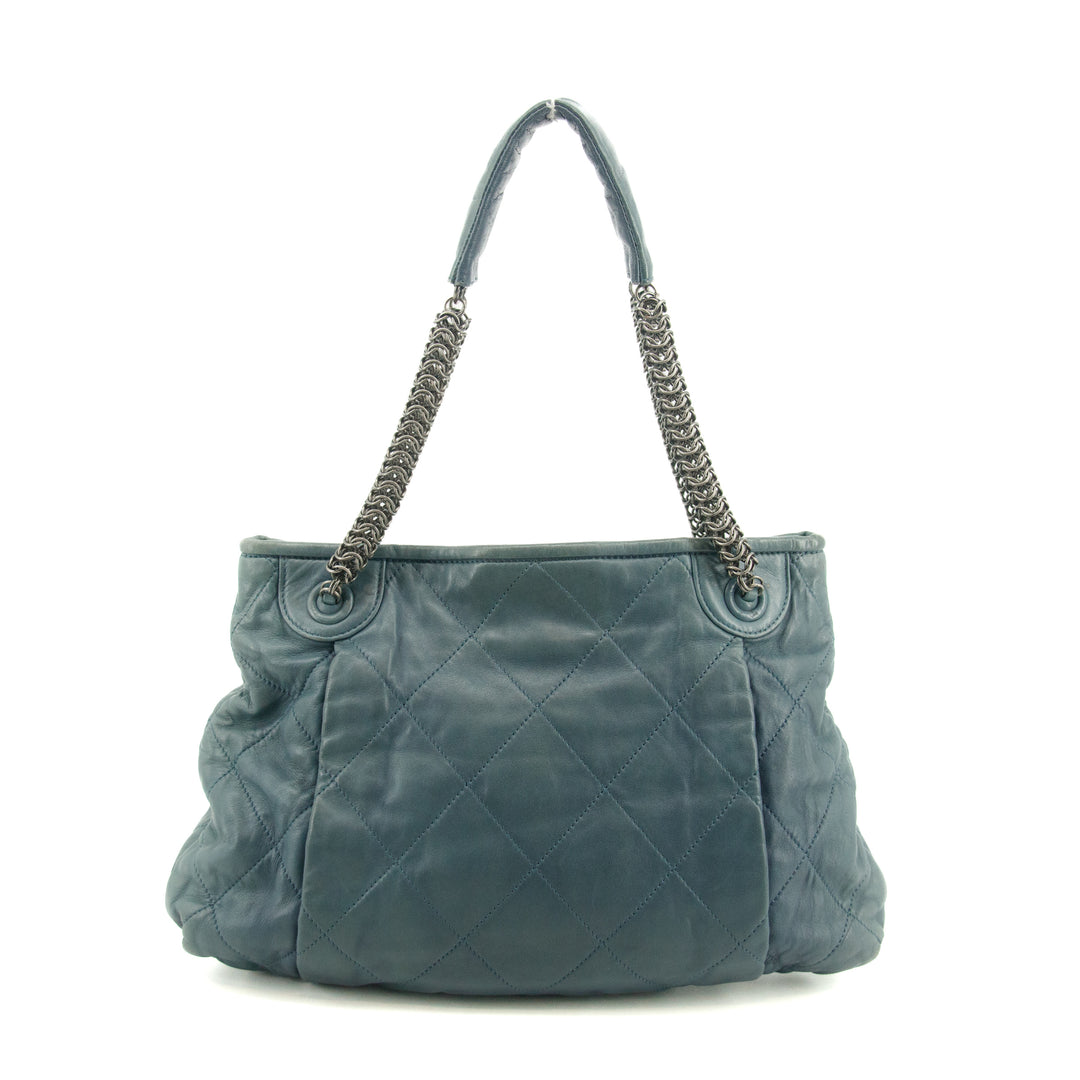 Chanel Blue Lambskin Quilted Gunmetal Chain Shoulder Bag #3741