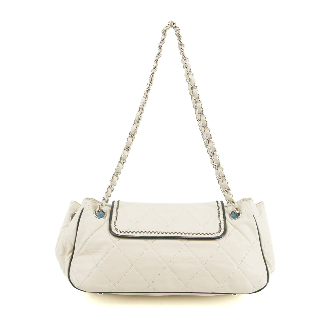 Chanel East West 2.55 Mademoiselle Flap White Accordian Shoulder Bag #3764