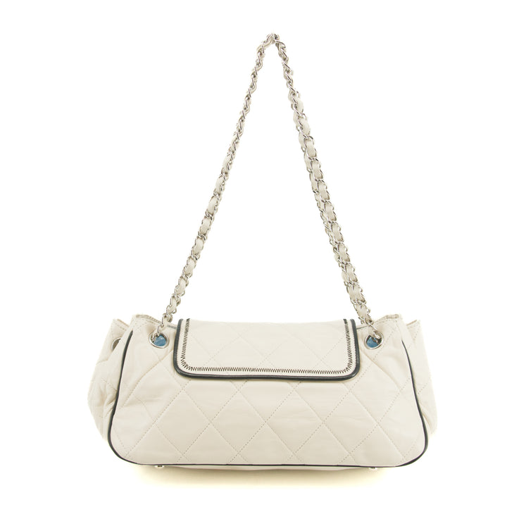 Chanel East West 2.55 Mademoiselle Flap White Accordian Shoulder Bag #3764