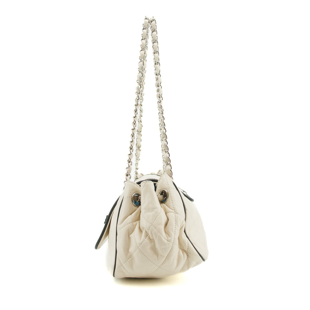 Chanel East West 2.55 Mademoiselle Flap White Accordian Shoulder Bag #3764