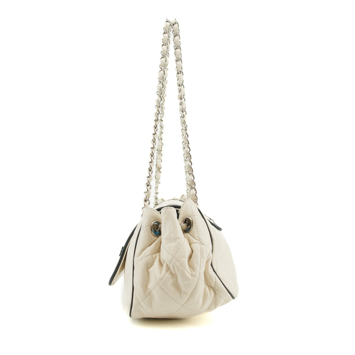 Chanel East West 2.55 Mademoiselle Flap White Accordian Shoulder Bag #3764