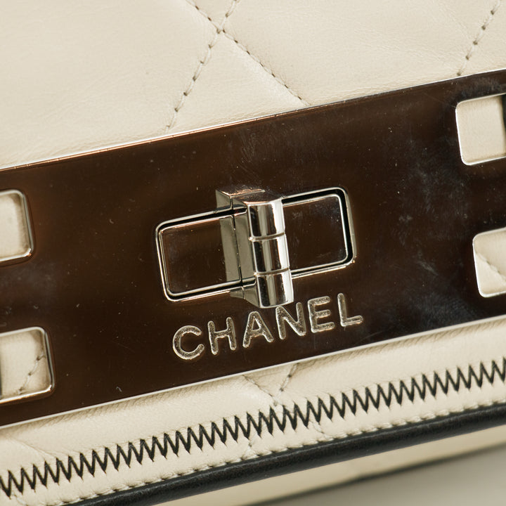 Chanel East West 2.55 Mademoiselle Flap White Accordian Shoulder Bag #3764