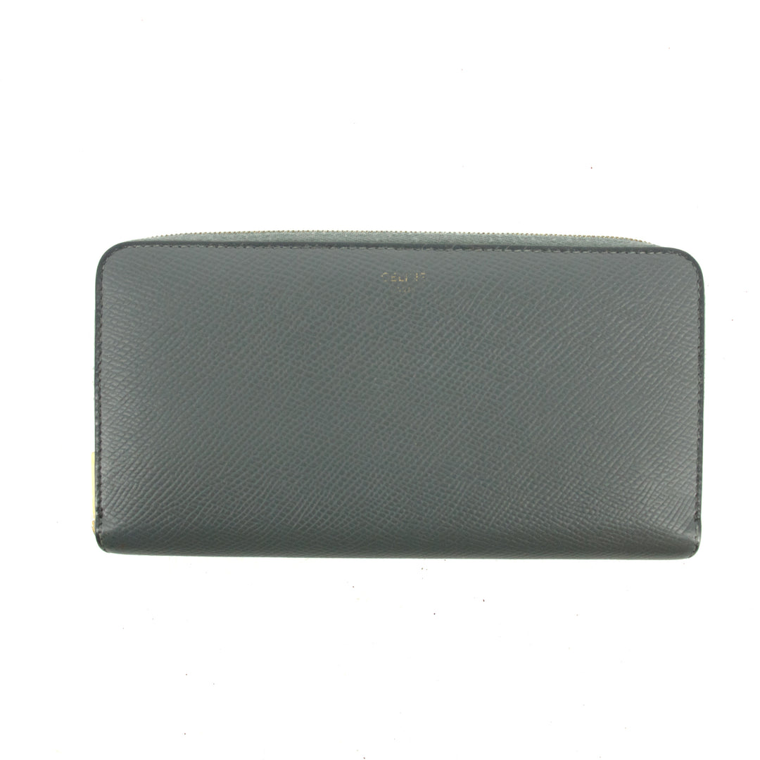 Celine Grey Leather Zippy Long Wallet #3821
